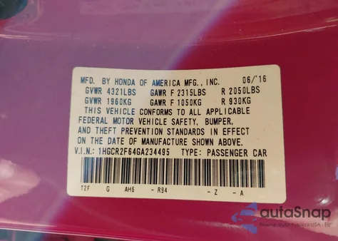 2016 Honda Accord Sport из США, поврежденный, VIN 1HGCR2F64GA234495